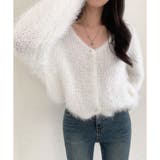 ホワイト | Vネックシャギーニットカーディガン | me Jane