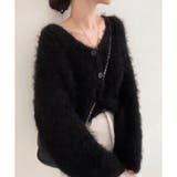 ブラック | Vネックシャギーニットカーディガン | me Jane