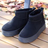 ブラック | 4cmソール ボア 裏起毛 厚底ショートファーブーツ ☆6362 | LibertyDoll