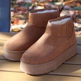 ブラウン | 4cmソール ボア 裏起毛 厚底ショートファーブーツ ☆6362 | LibertyDoll