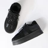 ブラック | 4.5cmヒール 裏起毛 ボア 厚底コンビファースニーカー ☆6410 | LibertyDoll