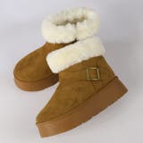 ブラウン | 4.5cmヒール 裏起毛 ボア 厚底ベルトデザインムートンブーツ ☆6414 | LibertyDoll