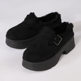 ブラック | 6cmヒール 裏起毛 ボア ファー 厚底 ベルトムートンスリッポン ☆6421 | LibertyDoll