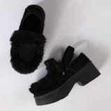 ブラック | 6cmヒール 裏起毛 ボア バックベルトファースリッポン ☆6423 | LibertyDoll