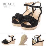 ブラック | ふかふか低反発クッション ストラップフリルサンダル ☆4014 | LibertyDoll