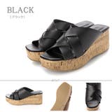 ブラック | 7.5cm厚底ウエッジヒールクロスサンダル ☆4109 | LibertyDoll