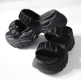 ブラック | 7cmヒール ワンピース パーティー 厚底ギャザーサンダル ☆4187 | LibertyDoll