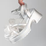 シルバー | 6cmヒール オフィス パーティー セットアップ フリルサンダル ☆4204 | LibertyDoll