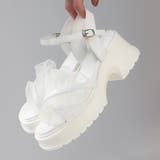 ホワイト | 6cmヒール オフィス パーティー セットアップ フリルサンダル ☆4204 | LibertyDoll