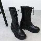 ブラックPU | 5cm厚底ソール レースアップミドルブーツ ☆9088 | LibertyDoll
