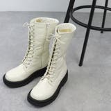 アイボリーPU | 5cm厚底ソール レースアップミドルブーツ ☆9088 | LibertyDoll