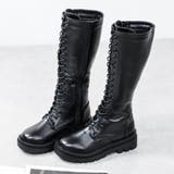 ブラックPU | 秋冬 レースアップ ロングブーツ ☆9090 | LibertyDoll