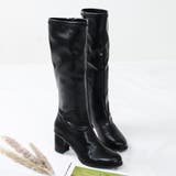ブラックPU | 6.5cmヒールラウンドトゥストレッチロングブーツ☆9104 | LibertyDoll