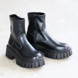 ブラック | 5.5cmヒール 厚底デザインソールストレッチブーツ ☆9135 | LibertyDoll