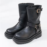 ブラック | 5cmヒール ワンピース セットアップ エンジニアブーツ ☆9145 | LibertyDoll