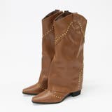 ブラウン | 5.5cmヒール スタッズウエスタンカバーロングブーツ ☆9162 | LibertyDoll