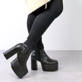 ブラックPU | スクエアトゥ厚底チェルシーヒールブーツ ☆1571 | LibertyDoll