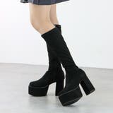 10.5cmヒール スクエアトゥ厚底ストレッチロングブーツ ☆1585 | LibertyDoll | 詳細画像6