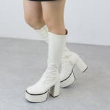 10.5cmヒール スクエアトゥ厚底ストレッチロングブーツ ☆1585 | LibertyDoll | 詳細画像8