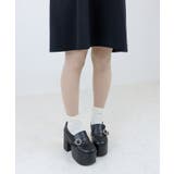 ブラック | 厚底ビジューバックルローファー155-1595 | LibertyDoll
