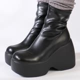 ブラック | 11cmヒール オフィス カジュアル 厚底ストレッチブーツ ☆1903 | LibertyDoll