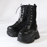 ブラックPU | 9.5cmヒール 厚底9ホールレースアップニットブーツ ☆1914 | LibertyDoll