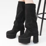 ブラックスエード | 10cmヒール ワンピース オフィス 厚底カバーブーツ ☆2200 | LibertyDoll