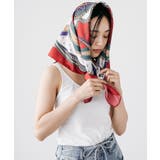 レッド | パネルプリント大判スカーフ シルクタッチ 大きめ | mili an deni