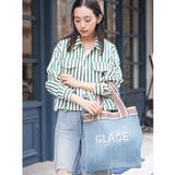 ブルー | スクウェア刺繍ロゴビニールトート トートバッグ マルチストライプハンドル | mili an deni