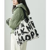 オフホワイト×ブラック | ジャガードニットトートバッグ ショルダーバッグ 英字 | mili an deni