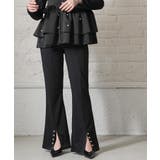 ブラック | 裾パールスリットパンツ フロントスリット フレア | mili an deni