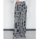 ブラック | 幾何柄イージーワイドパンツ ロング丈 ボトムス | mili an deni