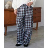 ブラウン×サックス | ネルチェックカーゴイージーパンツ ロング丈 イージーパンツ | mili an deni