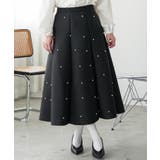 ブラック | パール付き フレアスカート レディース | mili an deni