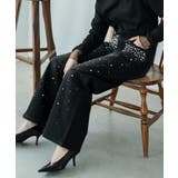 ブラック | パール付き デニムパンツ レディース | mili an deni