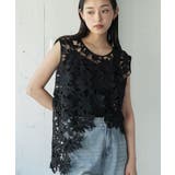ブラック | アシンメトリーフラワーレースベスト レディース 花柄レース | mili an deni