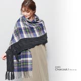 チェック柄xチャコール | ケーブルニット切り替えマフラー 大判 マフラー | mili an deni
