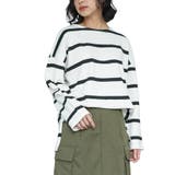 アイボリー×ブラック | ワイドボーダー長袖Tシャツ ロンＴ ミドル丈 | mili an deni