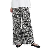 ブラック×オフホワイト | レディース ワイドパンツ ヒョウ柄セミワイドプリーツパンツ | mili an deni