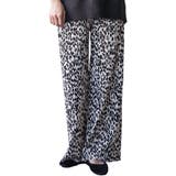 オフホワイト×ブラック | レディース ワイドパンツ ヒョウ柄セミワイドプリーツパンツ | mili an deni