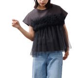 チャコール | レディース Tシャツ チュールビスチェフレンチスリーブTシャツ | mili an deni