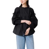 ブラック | ポプリン袖ギャザーブラウス ミドル丈 袖リボン | mili an deni