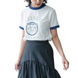 ネイビー | リンガー半袖Tシャツ パイピング サーフプリント | mili an deni