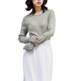 カーキ | 洗える ウォッシャブルリブニット指穴トップス クルーネック | mili an deni