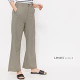 ライトカーキ | 麻風ハイウエストパンツ ブーツカット ロング丈 | mili an deni