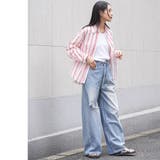 ダメージセミワイドデニムパンツ ロング丈 ボトムス | mili an deni | 詳細画像13