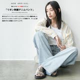リボン刺繍デニムパンツ ロング丈 ボトムス | mili an deni | 詳細画像2