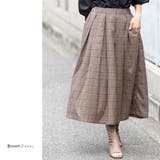 ブラウン | チェックプリーツスカート フレア ロング丈 | mili an deni