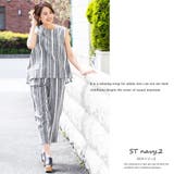 ストライプネイビー | 綿麻 セットアップ ノースリーブ | mili an deni