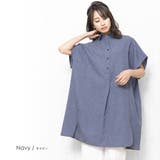ネイビー | シャツワンピース 麻調 サイドスリット | mili an deni